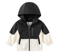 Volunboy Bambini Cappotto Giacca a Vento Con Cappuccio, Unisex Autunno Antivento Stampa Giacche(3-4 anni,Nero Beige,Taglia 110)