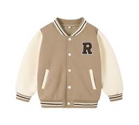 Volunboy Bambini Ragazzi Baseball Giacca, Unisex Varsity Jacket Vintage Lettera R J Giubbotto Cappotto(Beige Kaki,7-8 anni,Taglia 140)