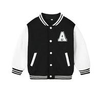 Volunboy Bambini Ragazzi Baseball Giacca, Unisex Varsity Jacket Vintage Lettera R J Giubbotto Cappotto(Bianco Nero,1-2 anni,Taglia 90)