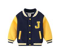 Volunboy Bambini Ragazzi Baseball Giacca, Unisex Varsity Jacket Vintage Lettera R J Giubbotto Cappotto(Taglia 90,1-2 anni,Giallo)
