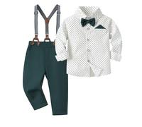 Volunboy Bimbo Neonato Completini e Coordinati Gentiluomo, Camicia Fiocco e Bretelle Pantaloni 4 Pezzi(3-4 anni,Taglia 110,Verde Bianco)