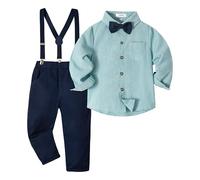 Volunboy Bimbo Neonato Completini e Coordinati Gentiluomo, Camicia Fiocco e Bretelle Pantaloni 4 Pezzi(5-6 anni,Verde Puro,Taglia 130)