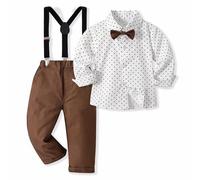 Volunboy Bimbo Neonato Completini e Coordinati Gentiluomo, Camicia Fiocco e Bretelle Pantaloni 4 Pezzi(2-3 anni,Bianco Puntini,Taglia 100)