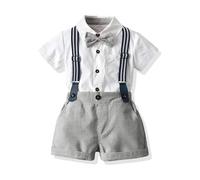 Volunboy Bimbo Neonato Completini e Coordinati Gentiluomo, Fiocco Camicia e Bretelle Pantalocini(2-3 anni,Grigio Scuro, Taglia 100)