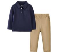 Volunboy Completo Bambino, Polo a Maniche Lunghe e Pantaloni Chino | 2-5 Anni, Tessuto Ricco di Cotone ed Elasticizzato, Elastici in Vita, Spacco a Due Bottoni, Taschino sul Petto, Smart Casual