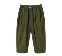Volunboy Ragazzi Pantaloni Larghi in Velluto a Coste con Vita Elasticizzata e 3 Tasche per Bambini di 2-7 Anni(Verde Esercito,3-4 Anni,Taglia 100)