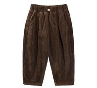 Volunboy Ragazzi Pantaloni Larghi in Velluto a Coste con Vita Elasticizzata e 3 Tasche per Bambini di 2-7 Anni(Marrone,3-4 Anni,Taglia 100)