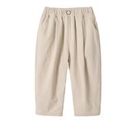 Volunboy Ragazzi Pantaloni Larghi in Velluto a Coste con Vita Elasticizzata e 3 Tasche per Bambini(Taglia 100,3-4 Anni,Beige