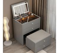 VOLURE Set da toeletta, Makeup Vanity Desk With Mirror And Stool Foldable Hidden Storage Gray White 50-70 cm(Gris,70cm(27.5in))