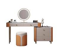 VOLURE Set da toeletta, Makeup Vanity Table With Drawer Gold-Plated Leather Mirror And Stool 80-120cm(100)
