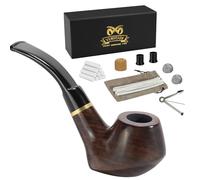Vomdeson Pipa per tabacco, realizzata a mano, in legno di ebano | Fondo piatto senza supporto per pipa, set perfetto per principianti per fumare, con set regalo e accessori
