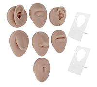 Vomeko Silicone Piercing Body Model,Piercing Body Part Model with Display Rack,Ear Nose Eye Mouth Tongue Belly Button Model for Piercer Practice Tool (Deep Skin Tone)