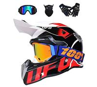 VOMI® Integrale Casco del Motociclo, Giovani Caschi Scooter off Road Dirt Bike, Corse di Motocross del Caschi Bici Quattro Stagioni Universali Guanti Occhiali Maschera Set 4 Pezzi,Marrone,L