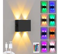 VOMI Lampada da parete a batteria, per interni, RGB, dimmerabile, senza collegamento di alimentazione, 16 colori, decorazione senza fili, illuminazione da parete per gaming, camera da letto, USB