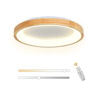 VOMI 36W Plafoniera Legno Rotondo LED Soffitto, Lampada da Soffitto a Led Dimmerabile con Telecomando, 50cm Plafoniere Soffitto Moderne Lampada in Legno per Soggiorno Camera da letto Corridoio Ufficio
