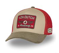 Von Dutch Berretto Trucker con retina per adulti, visiera in velluto, patch semi-curved, Cachi/Beige/Rosso, Taglia unica