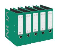 VON Leitz 10570055 - Confezione da 5 cartelle A4, 100% cartone riciclato, larghezza dorso 80 mm, per 600 fogli, a colori, certificazione Blue Angel & FSC, per scuola, studio e casa, verde