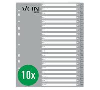 VON Leitz 12290085 - Indice alfabetico A-Z, A4 per cartelle, cartone PP, extra largo, 11 fori, indice universale per raccoglitori e raccoglitori ad anelli, divisori alfabetici, grigio, confezione da