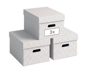 von Leitz 61410001 - Set di 3 contenitori con coperchio, 15 l, Medium, 100% cartone riciclato, design geometrico, per scuola, studio e casa, 3 pezzi, colore: Bianco