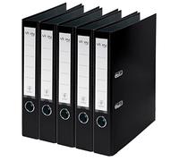 VON Leitz Leitz 10561095 - Confezione da 5 raccoglitori A4 con copertina in plastica, per 350 fogli, larghezza dorso 50 mm, certificato FSC, per scuola, studio e casa, colore: nero