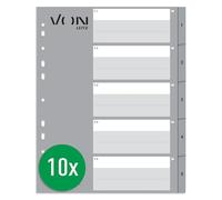 VON Leitz Leitz 12590085 - Divisori numerati A4, 1-5 divisori numerati per cartelle, PP, von Leitz Leitz, extra largo, 11 fori, indice universale per cartelle e raccoglitori ad anelli, grigio,