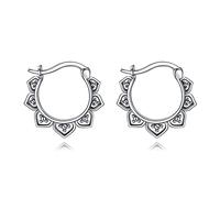 VONALA Boho Lotus - Orecchini a cerchio da donna, in argento 925, con filigrana, tribale, mandala, stile boho, idea regalo per donne e ragazze, Argento sterling, Nessuna pietra preziosa