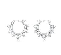 VONALA Boho Lotus - Orecchini a cerchio da donna, in argento 925, con filigrana, tribale, mandala, stile boho, idea regalo per donne e ragazze, Argento sterling, Nessuna pietra preziosa