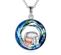 VONALA Collana in argento Sterling con ciondolo a forma di ippopotamo con cristalli blu, ideale come regalo di compleanno, per lei, per mamma, sorella,