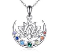 VONALA Lotus - Collana in argento Sterling con 7 chakela, con ciondolo a forma di luna, per yoga, loto, regalo di compleanno per donne e ragazze amanti, Argento sterling, Zirconia cubica