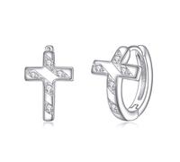VONALA Orecchini a croce in argento Sterling con croce orecchini a cerchio piccoli orecchini Huggie gioielli religiosi regali cristiani per donne figlia