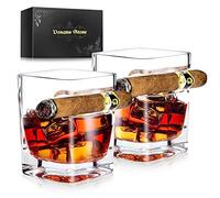 Vonams Set di 2 bicchieri da whisky in pietra con porta sigari, bicchiere da whisky in stile antico, set di 2 bicchieri da whisky in cristallo con rastrelliera per sigari, whisky, per cocktail,
