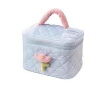 VONCYKI Borsa da viaggio con fiori di tulipano, alla moda, grande capacità, in velluto a coste, con cerniera, portatile, organizer per il trucco, borsa per il trucco (borsa a secchiello blu), Borsa