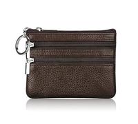 VONCYKI Portafoglio da donna in pelle alla moda con una o due zip da donna, corto, piccolo portamonete design morbido mini porta carte di credito (2 zip-caffè)