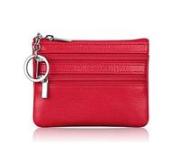 VONCYKI Portafoglio da donna in pelle alla moda con una o due zip da donna, corto, piccolo portamonete design morbido mini porta carte di credito (2 zip rossa)