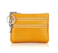 VONCYKI Portafoglio da donna in pelle alla moda con una o due zip da donna, corto, piccolo portamonete design morbido mini porta carte di credito (2 zip-giallo)