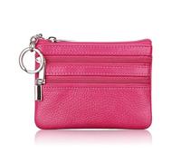 VONCYKI Portafoglio da donna in pelle alla moda con una o due zip da donna, corto, piccolo portamonete design morbido mini porta carte di credito (2 zip-rosa acceso)