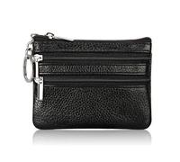 VONCYKI Portafoglio da donna in pelle alla moda con una o due zip da donna, corto, piccolo portamonete design morbido mini porta carte e contanti (2 cerniere, nero)