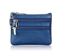 VONCYKI Portafoglio da donna in pelle alla moda con una o due zip da donna, corto, piccolo portamonete design morbido mini porta carte di credito (2 cerniere-blu)