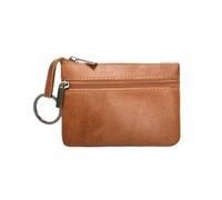 VONCYKI Portamonete da uomo in vera pelle, con cerniera, portamonete in stile vintage, con portachiavi, piccolo portamonete (piccola borsa marrone)