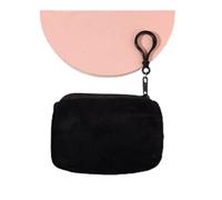 VONCYKI Solido peluche portamonete donna carino portafoglio carta d'identità borsa portachiavi minimalista portamonete portafogli per le donne, Nero , 2PCS
