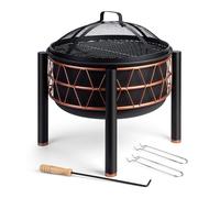 VonHaus Braciere - 2-in-1 con Griglia BBQ per esterni, giardino e patio, in acciaio nero con dettaglio rame, con attizzatoio e coperchio in rete inclusi, legna o carbone