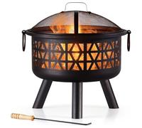 VonHaus Braciere da Giardino in Acciaio Effetto Bronzo con Design Geometrico, Parascintille e Attizzatoio, per Giardino, Terrazza e Outdoor, Portatile, Legna o Carbone