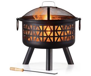 Vonhaus Braciere per esterni, giardino e patio - portatile e leggero, in acciaio bronzato marrone, attizzatoio, rete protettiva e maniglie, legna o carbone (Design Geometrico in Marrone)