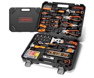 VonHaus Kit di attrezzi da 120 pezzi, include utensili manuali, torcia LED, chiavi esagonali, metro a nastro da 3 m e molto altro ancora, kit completo di attrezzi fai da te per la casa, perfetto per i