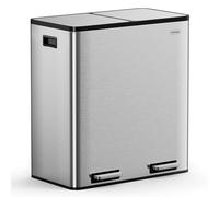 VonHaus Pattumiera per la Raccolta Differenziata a più Scomparti, Ermetico Sistema di Separazione dei Rifiuti, Base Antiscivolo, Secchio Interno Estraibile (Acciaio Inossidabile, 60L (2x30L))