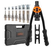 VonHaus Pistola per rivetti e dadi - Strumento per rivettatrice - Set di pinze per rivetti - con M3 M4 M5 M6 M8 M10 M12 7 mandrini metrici e 150 rivetti assortiti - Setter per rivetti con custodia per