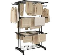 Vonia Stendibiancheria A 4 Ripiani Con Ruote - Torre Stendibiancheria Pieghevole Nera | Grande Stendibiancheria Da Interno Portatile | Accessori Per Lavanderia Per Uso Intensivo (72 X 50 X 172 Cm)