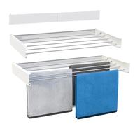 Vonia Stendibiancheria da parete, stendino a muro richiudibile, bianco | 80 cm, salvaspazio e a scomparsa, 4 m di stenditura, portata 25 kg, per lavanderia, bagno e appartamenti piccoli