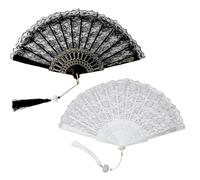 VONJUMA 2 Pcs Ventaglio Anni 20 Donna Vintage Accessori Ventaglio Manuale Pieghevole A Mano Ventaglio Grande Pizzo Elegante Sposa Matrimonio Ballo Rave Party Bianco Nero