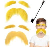 VONJUMA 2 Set Baffi E Sopracciglia Gialli Barba Finta Autoadesivi Adesivi Da Attaccare Ai Baffi Accessori Per Costumi Cosplay Feste Divertenti Per Uomini E Donne Con Spazzole